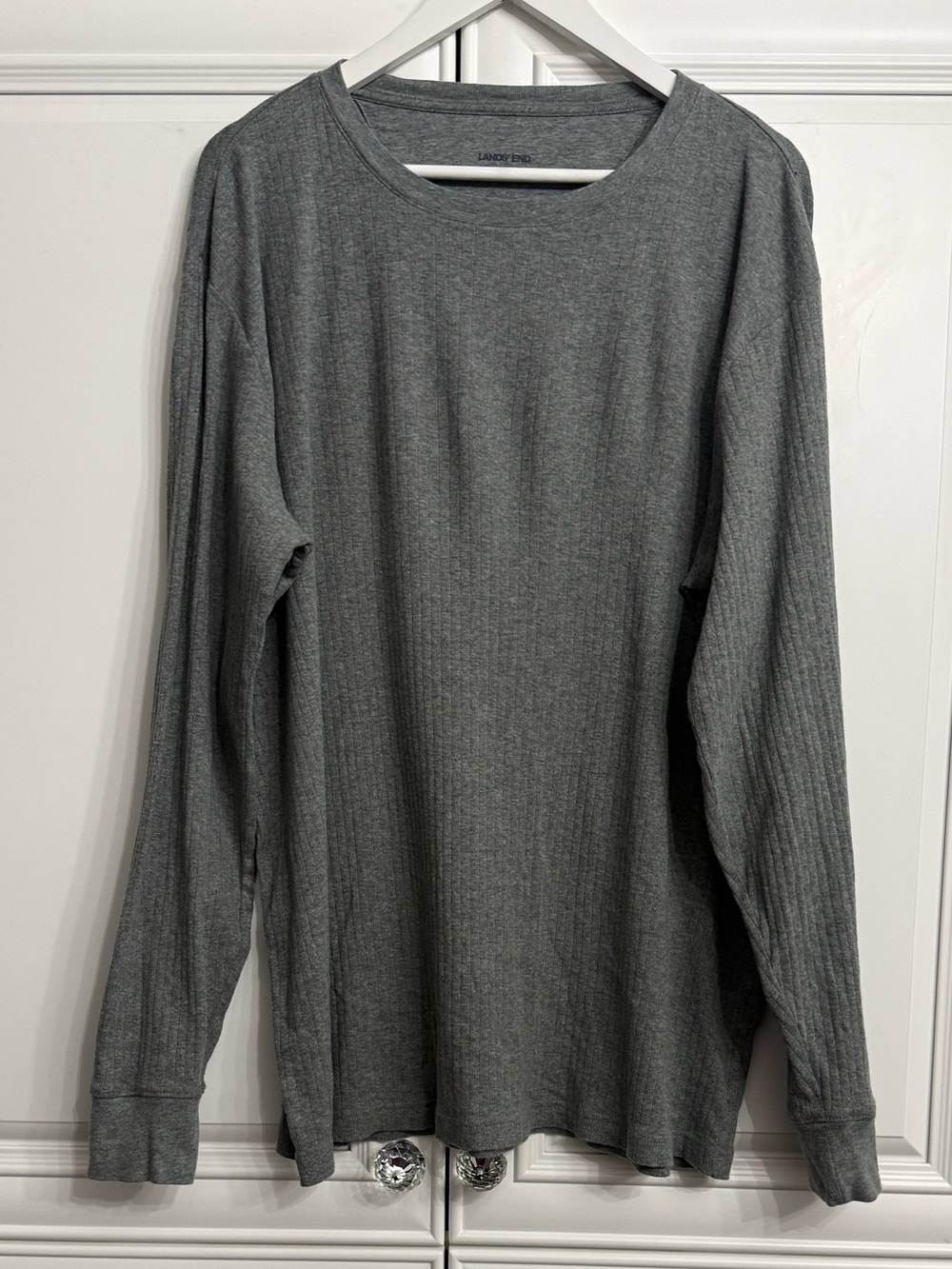 Lands' End Men's Large Tall Grey Long-Sleeve Ribbed Knit Crewneck Pullover Top